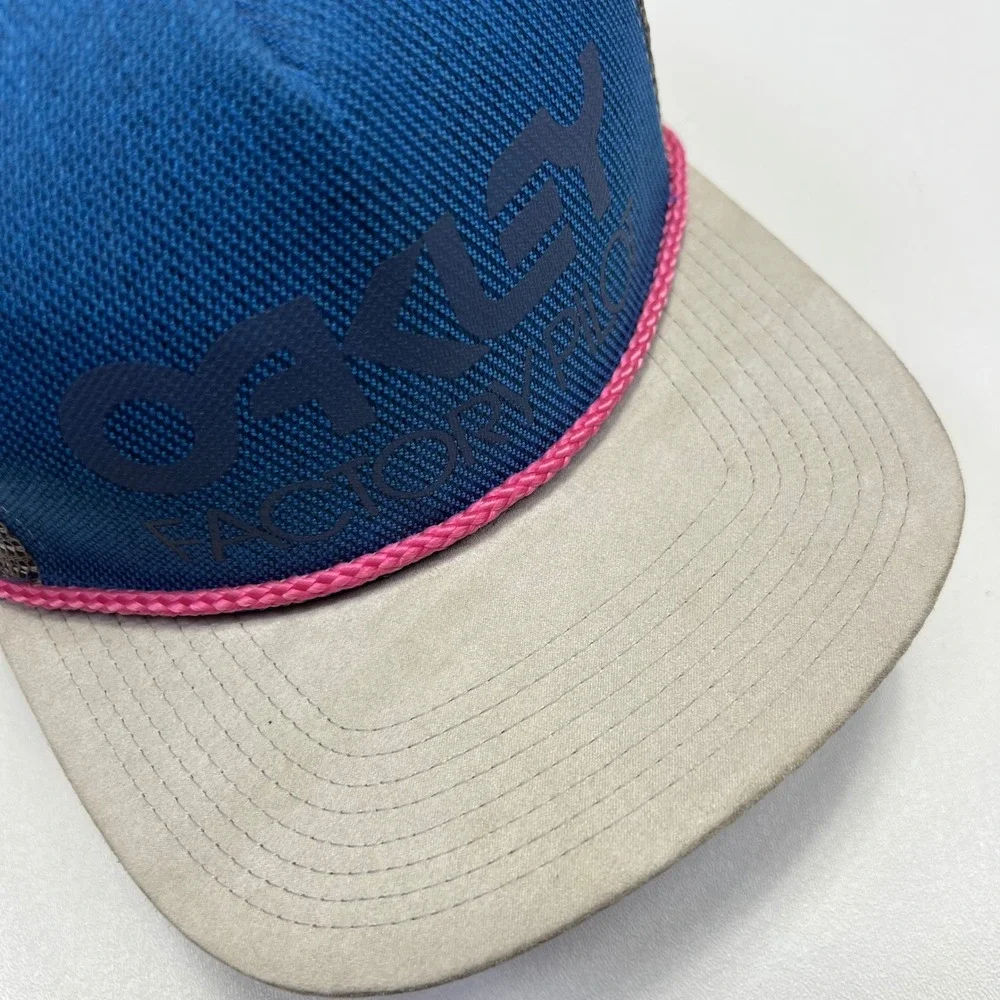 Oakley Factory Pilot Rope Hat Blue Grey Pink Snapback Trucker Cap Mesh SP15‎